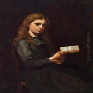 Interior With A Younggirl Holding A Book by Adolphe Tidemand
