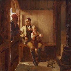 Interior With A Child On His Grandfather's Knee by Adolphe Tidemand