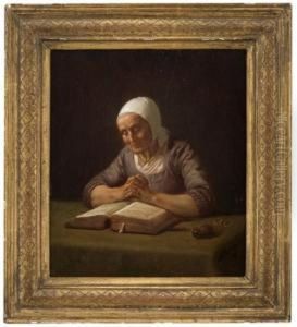 Old Womanreading by Adolphe Tidemand