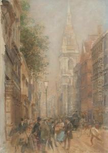 A Busy Street In The City Of London. by Henry Edward Tidmarsh
