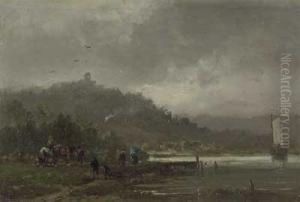 Nachtliches Flusufer Mit Reisenden by Friedrich Tiedemann