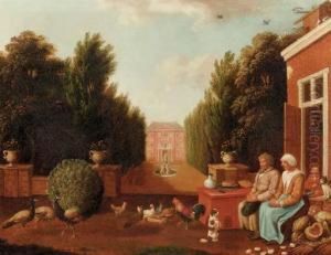 A Couple Seated In Front Of A House A Couple Seated In Front Of A House