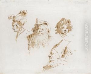 A Man Wearing A Fanciful Plumed Hat by Giovanni Battista Tiepolo