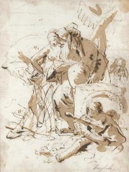 An Oriental Figure Standing By A Young Woman - view 1