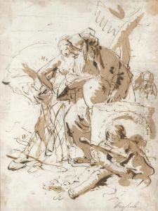 An Oriental Figure Standing By A Young Woman