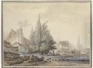 Un Paysage Avec Une Ferme Et Une Basse-cour Pres D'une Mare by Jean-Baptiste Tierce