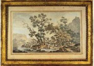 Paysage Lacustre Aux Lavandieres by Jean-Baptiste Tierce