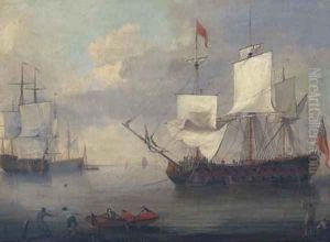 Airing ship - warships of the fleet lying at anchor offshore by Thomas Allen