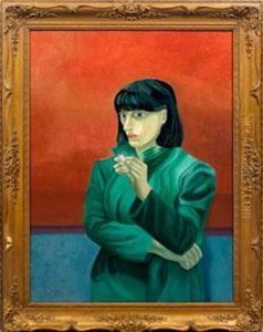Junge Frau In Grunem Mantel by Lajos Tihanyi