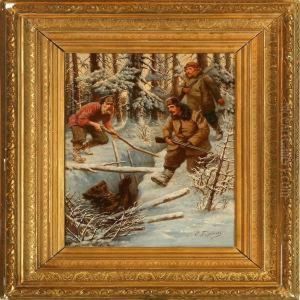 Russian Bear Hunt Scene by Efim Tikhmenev