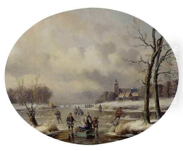 Skaters On A Frozen Waterway, A 'Koek En Zopie' In The Distance - view 1