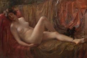 Nude With A Dog by Vitali Gavrilovitch Tikhov