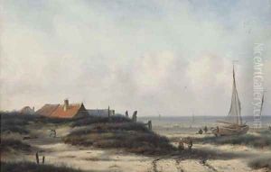 Fisherfolk by a village on the Dutch coast by Carl Eduard Ahrendts