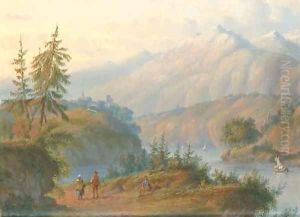 Figures in an Alpine landscape by Carl Eduard Ahrendts