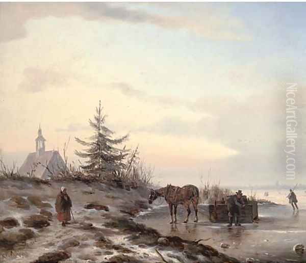 Securing a barrel on the ice - view 1