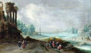 Weite Landschaft Mit Romischen Ruinen Und Figurenstaffage by Johannes Tilens
