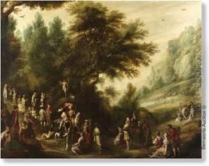 Preaching Christ In A Mountainous Landscape. Canvas by Johannes Tilens