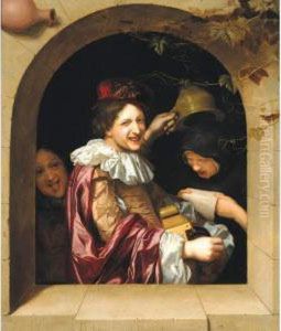 A Hurdy Gurdy Player With An Old Woman Singing And A Mocking Youth by Jan Tilius