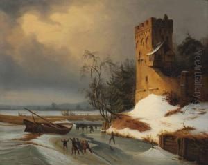 Skating On A Winter Waterway by Leopold Till
