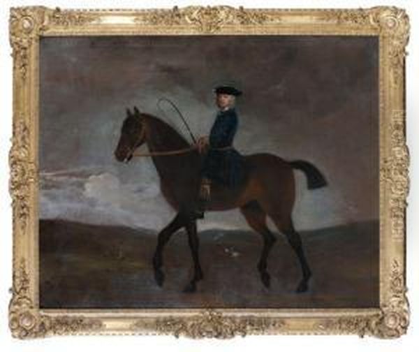 Gentilhomme Anglais A Cheval Dans Un Paysage De Campagne Anime D'une Chasse A Courre - view 1