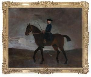 Gentilhomme Anglais A Cheval Dans Un Paysage De Campagne Anime D'une Chasse A Courre