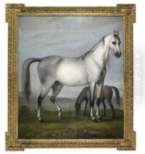 A Grey Mare And A Foal In An Extensive Hilly Landscape by Peter Tillemans
