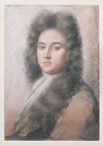 Portrait Of A Gentleman In Full Long Wig Wearing A White Cravat - view 1