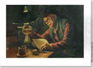 Vieil Homme Lisant A Table. by Henri Timmermans