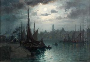 Marine Au Clair De Lune Devant Le Port D'amsterdam