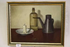 Stilleven Met Fles, Kannetje En Kaars by Adriaan Timmers