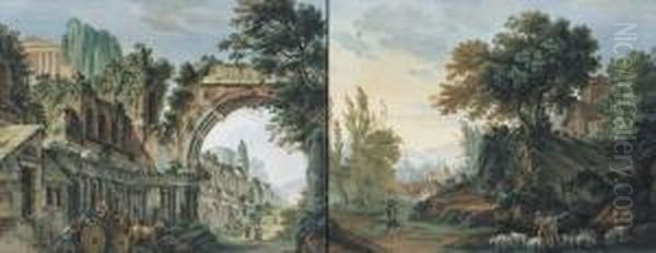 Scorcio Con Rovine Classiche E Figure - view 1