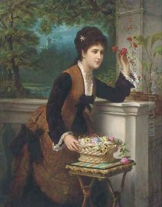 Arranging flowers on the balcony by Bernardo Amiconi