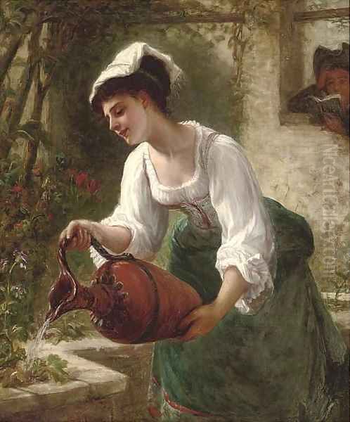 Watering the summer blooms - view 1