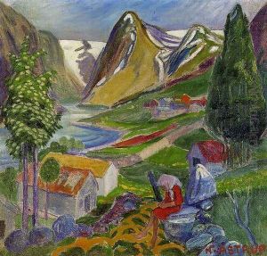 Kari paa Sunde by Nicolai (Johannes) Astrup