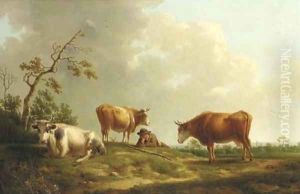 A pastoral landscape with cattle and a herdsman by Hendrik van Anthonissen