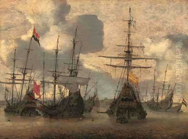 Dutch men-o-war anchored off the coast - view 1