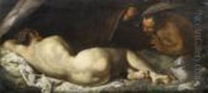 Reclining Nymph Surprised By A Satyr by Jacopo Tintoretto (Robusti)