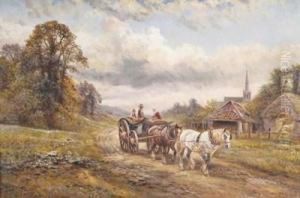 A Cart And Horses On A Country Lane