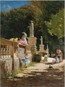 In The Gardens Of The Villa Borghese by Aurelio Tiratelli