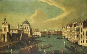 The Grand Canal, Venice, At The Punta Della Dogana With Santa Maria Della Salute Beyond
