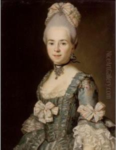 Portrait Of A Lady Wearing A Blue Embroidered Dress by Anton Wilhelm Tischbein