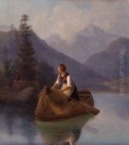 Sennerin Bei Der Uberfahrt Am Bergsee by August Anton Tischbein