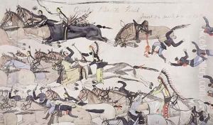 Retreat of Major Marcus Reno's command by Amos Bad Heart Buffalo