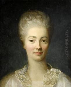 Portrait Of A Lady, Bust-length, In A White Lace-trimmed Dress