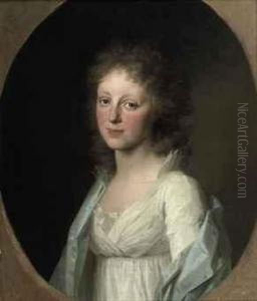 Portrait Of The Princess Of Dessau, Half-length, In A White Dressand A Blue Wrap, In A Painted Oval - view 1