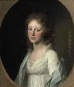 Portrait Of The Princess Of Dessau, Half-length, In A White Dressand A Blue Wrap, In A Painted Oval