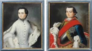 Portrait Of A Gentleman, Possibly From The Prussian Royal Family,half-length, In Armour And Wrapped In An Ermine Lined Cloak