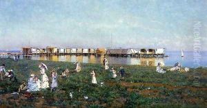 Elegant Figures on the Beach, the Bay of Livorno by Serafin de Avendano