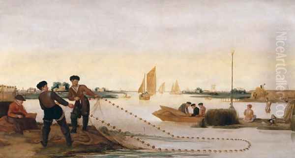 Two Fishermen Pulling in their Nets - view 1