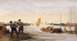 Two Fishermen Pulling in their Nets